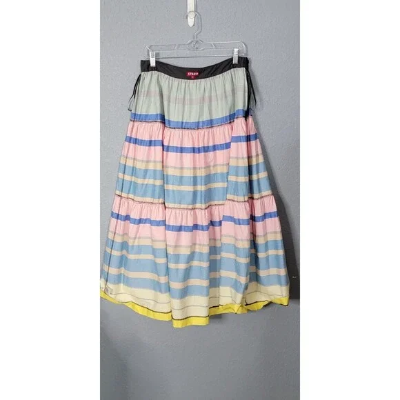 STAUD Skirt Sz 10 Formentera Stripe Sea Midi Cotton Striped Summer - Picture 16 of 17